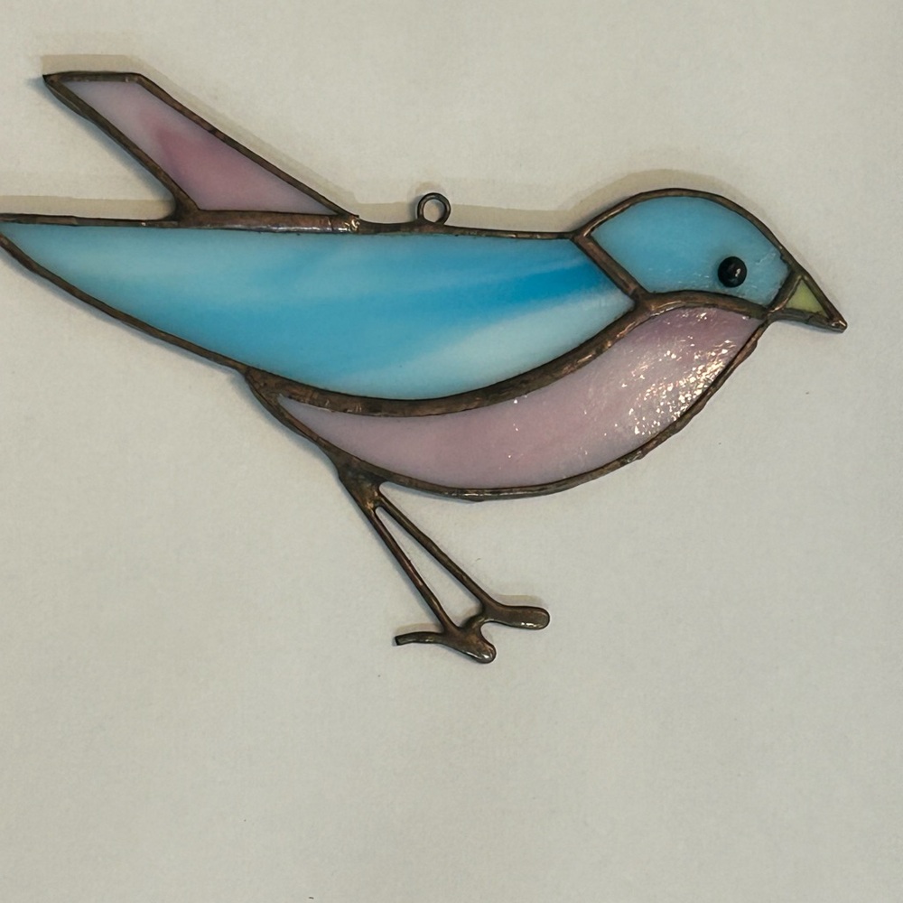 Stained Glass Bird Ornament - Blue and Pink